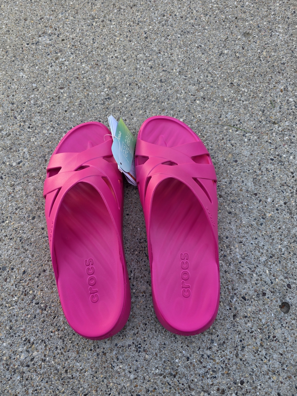 Crocs Pink Crisscross Slide Sandals Women Size 9 - Picture 6 of 11